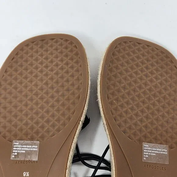 Aerosoles Fanie Lace Up Black Leather Flower Espadrilles Sandals Size 9.5 Black - Picture 13 of 14